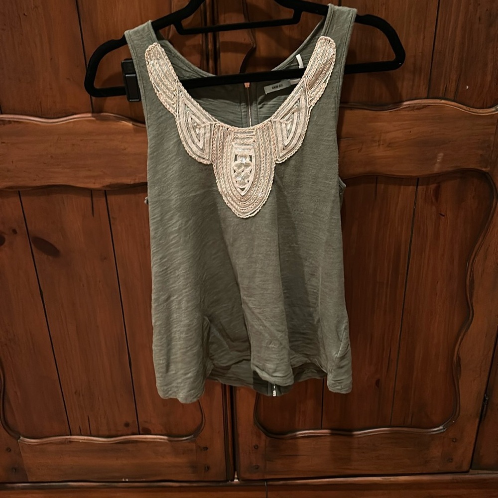 Khaki green tank top, zipper up back